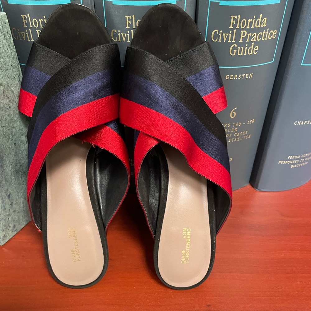 Gorgeous heeled mule sandal crossover silk ruby red, navy and black straps